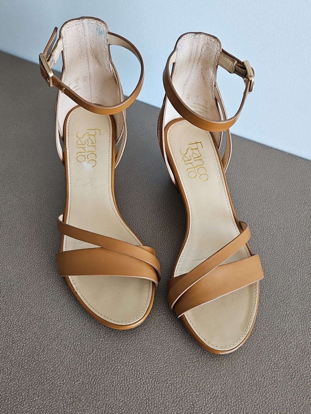 Franco Sarto Cognac Strappy Ankle Sandals